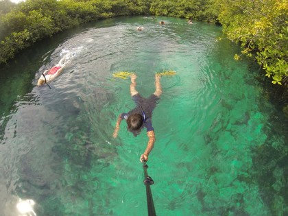 snorkeling tulum mexico in a cenote open air